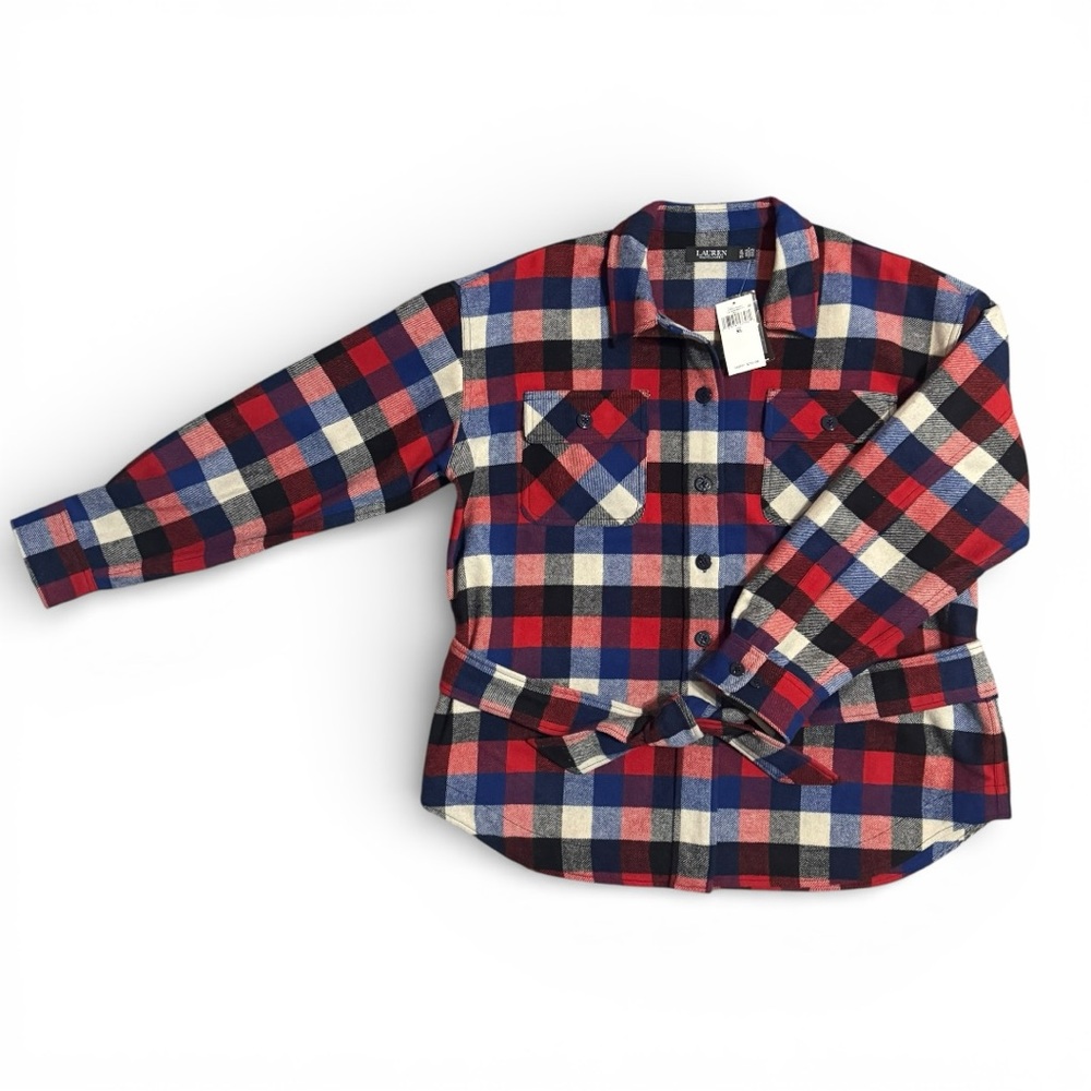 Lauren Ralph Lauren Plaid Wool Blend Shirt Jacket Red Blue Cabincore NWT XL - Picture 3 of 7